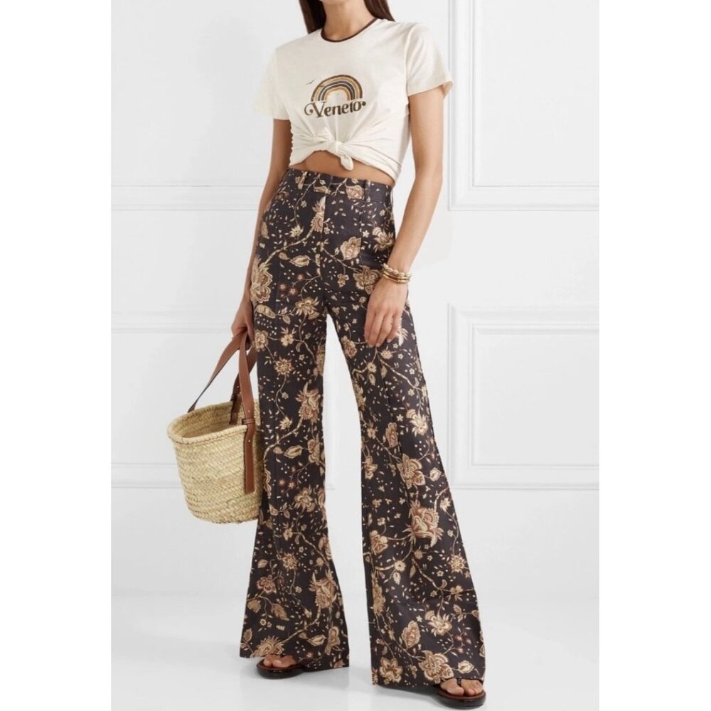 Zimmermann Black Floral Boot-Cut Pants